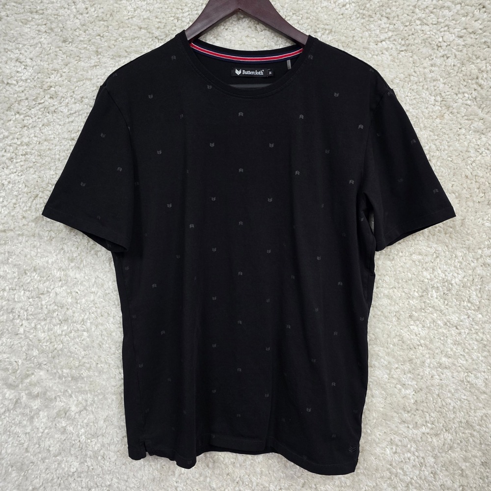 Buttercloth T-Shirt Mens Medium Black Chevron Print Short‎ Sleeve Stretch Casual